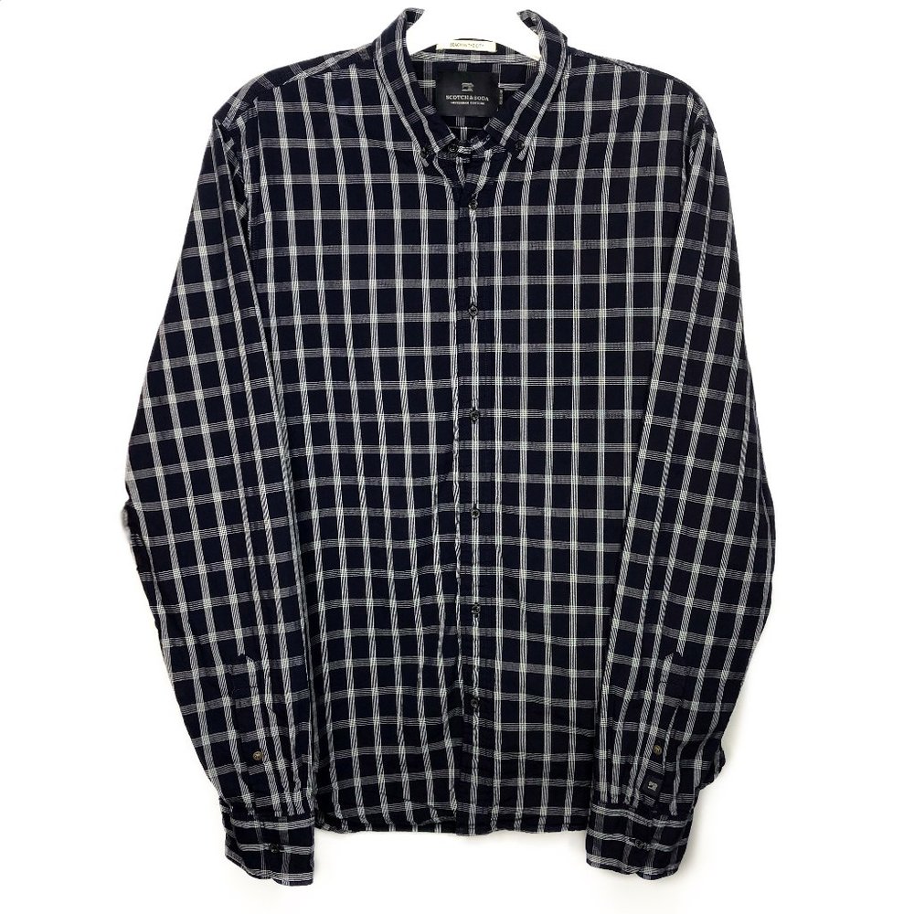 Scotch & Soda Mens Blue Checked Summer Shirt Large